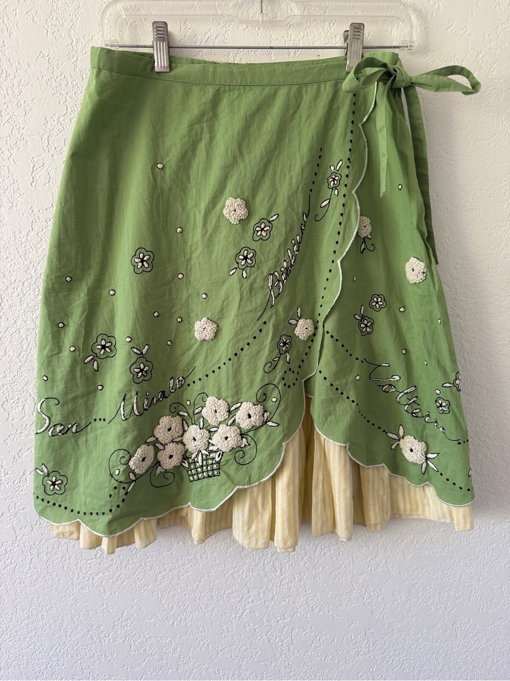 Odille Green Wrap Skirt with Cream Ruffle Trim